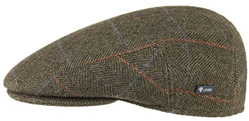 Lipodo Flatcap mit Karomuster Herren - gefütterte Schiebermütze mit Wolle - Made in Italy - Karierte Herrenmütze mit Schirm - Schirmmütze Herbst/Winter Oliv 55 cm