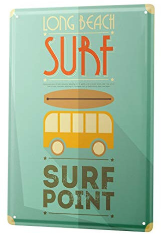 Blechschild Vintage Retro Metallschild Wandschild Blech Poster Welt Reise Long Beach