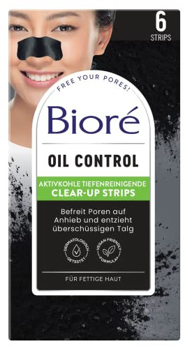 Bioré 6 Tiefenreinigende Aktivkohle Clear-Up-Strips - 1 X 6 Nasenstrips - Entfernen Mitesser und Unreinheiten - Für normale Bis fettige Haut -Dermatologisch Getestet