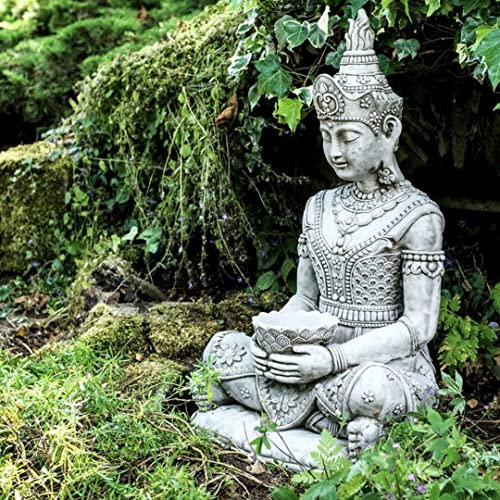 DGS STATUES – Stone Cast, Sitting Meditating Buddha with Lotus Flower in Hands, Large, Hand Finished, 85kgs, Weatherproof Statue, Sculpture