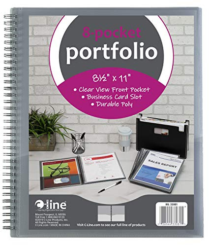 C-Line 8-Pocket Spiral-Bound Poly Portfolio, Letter Size, 1 Portfolio, Smoke Gray (33081)
