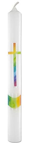 Kommunionkerze mit Druckmotiv Regenbogenkreuz