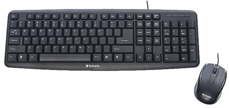 Verbatim Slimline Wired Keyboard and Mouse Combo USB Plug-and-Play Numeric Keypad Adjustable Tilt Legs Optical Corded Mouse Full-Size Computer Keyboard Compatible with PC, Laptop - FFP Packaging Black