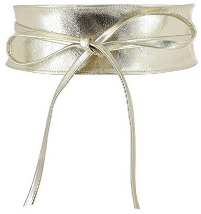 FASHIONGEN - Echtem Rindsleder Vollnarbenleder Obi Gürtel für Damen, Bindgürtel, CASSIANE - Golden, S-M