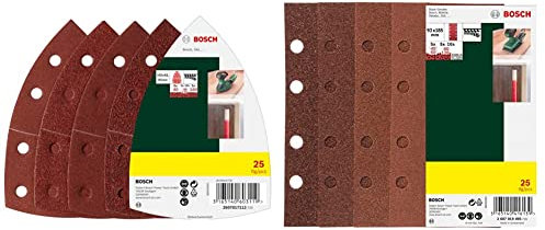Bosch 25tlg. Schleifblatt Set (verschiedene Materialien, Körnung 40/80/120/180, 11 Löcher) & 25tlg. Schleifblatt Set verschiedene Materialien (Körnung 40/60/80/120, 8 Löcher, Zubehör Schwingschleifer)