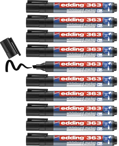 edding 363 Whiteboardmarker - schwarz - 10 Whiteboard Stifte - Keilspitze 1-5 mm - Boardmarker abwischbar - für Whiteboard, Flipchart, Magnettafel, Pinnwand, Memoboard - Sketchnotes - nachfüllbar