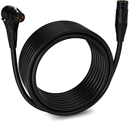 LyxPro 30 ft XLR Mic Cable, Male to Right-Angle Female, Black