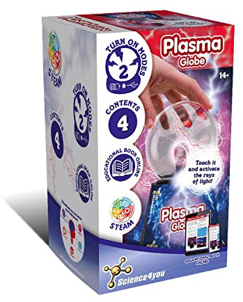 Science4you 80001000 Plasmaball-Plasma-Lampe Berührung und Stimme aktiviert, dient als Nachtlicht Enthält 1 Lehrbuch über Elektrizität-Ideales Wissenschafts-Kit, Spielzeug und Geschenk für Kinder
