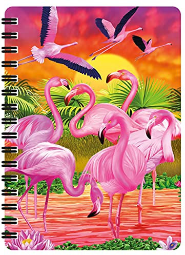 3D LiveLife Jotter - Flamingo Lingo von Deluxebase. Linsenförmiges 3D Bird A6 Spiralblock. Ein liniertes Notizbuch mit Kunstwerken, die vom bekannten Künstler Michael Searle lizenziert wurden