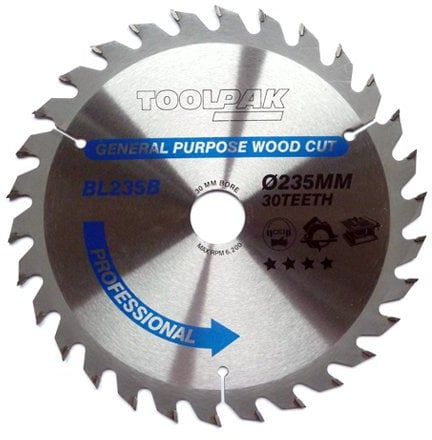 TCT Circular Saw Blade 235mm x 30mm x 30T Professional Toolpak
