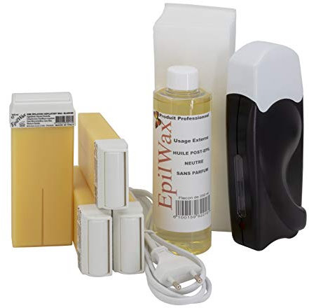 EpilWax Wachswärmer Waxing Set für Enthaarung Haarentfernung - Mit 4 Weiße Roll On Wachspatronen, Waxing Gerät, 100 Vliesstreifen und Nachbehandlungsöl