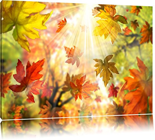 Pixxprint Fliegende Bunte Herbstblätter, Größe: 100x70cm, Leinwandbild, fertig gespannt, Wandbild, Dekoration, Kunstdruck, kein Poster
