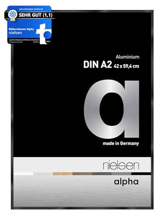 nielsen Bilderrahmen, 42 x 59,4 cm (A2), Aluminium, Schwarz glanz, Posterrahmen zum Aufhängen im Hoch- & Querformat, Echtglas, Alpha