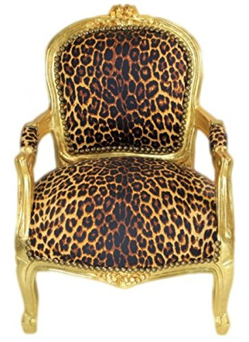 Casa Padrino Barock Kinder Stuhl Leopard/Gold - Armlehnstuhl - Antik Stil Möbel