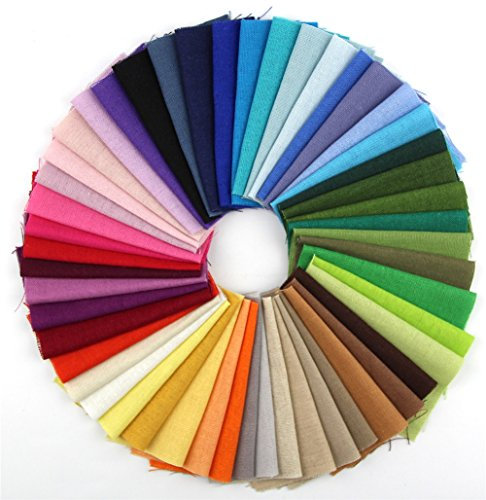 RayLineDo Patchwork-Quadrate aus Leinen-Baumwollstoff, einfarbig, 10 x 10 cm, 50 Stück