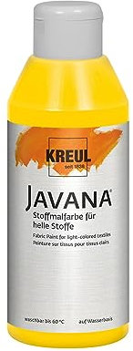 KREUL 91312 - Javana Stoffmalfarbe für helle Stoffe, 250 ml Glas in goldgelb, geschmeidige Farbe auf Wasserbasis mit cremigem Charakter, dringt fasertief ein, waschecht nach Fixierung