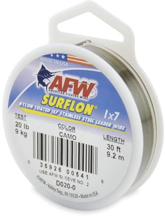 American Fishing Wire Unisex-Erwachsene Amerikanischer Angeldraht Surflon Edelstahl-Vorfachdraht, Camo, 30 Feet, 20 Pound Test
