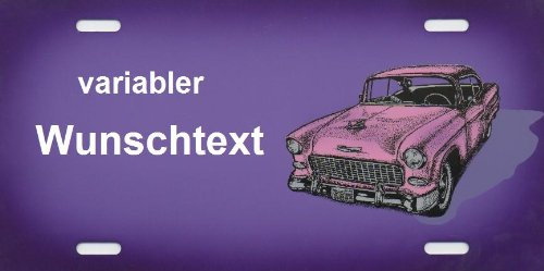 Namensschild US-Car Pink Cadillac selbst gestalten Geschenkidee Individuelles Nummernschild, Aluminium-Schild Autoschild mit Namen & Spruch selbst personalisieren Aluschild Kfz-Kennzeichen-Schilder
