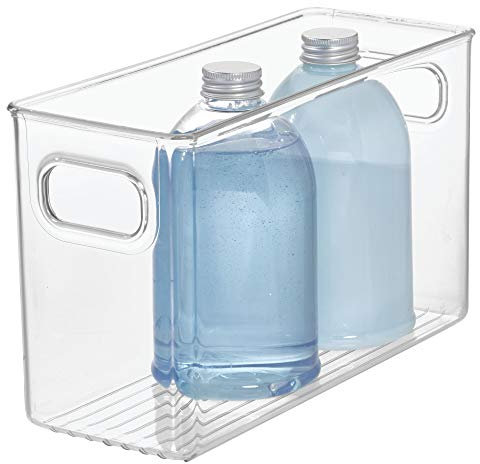 iDesign Linus Badezimmer Organizer, mittelgroße Schubladenbox aus Kunststoff mit Griffen, durchsichtig