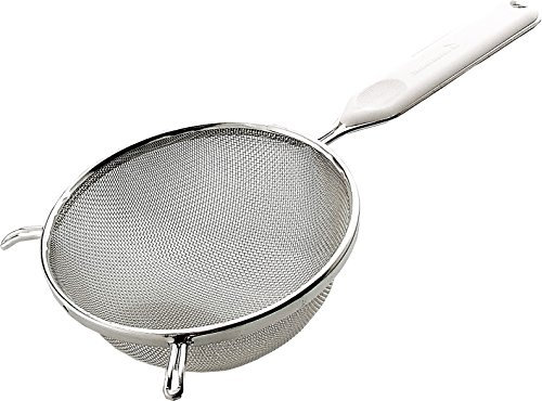 FACKELMANN Food & More Colador de Cocina Acero Inoxidable, Malla Fina, Colador de Tamiz, Borde Redondo 14 Cm, Mango ABS, Color Blanco e Inox, 22x14x6 cm, 1 ud.