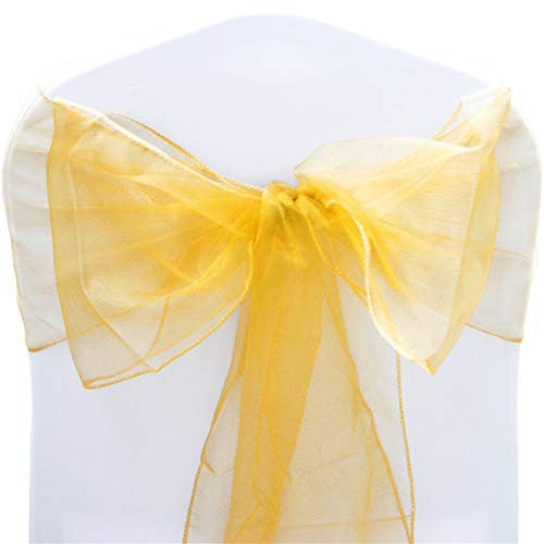 Time to Sparkle Pack of 10 Organza Sashes 22x280cm Wider Sash Fuller Bows Chair Cover Bows Sash for Wedding Party Birthday Decoration - Precious Gold