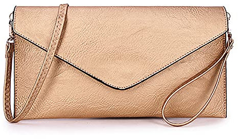 AOSSTA Womens Clutch Bag Large Envelope Clutch Bag For Women Crossbody Wedding Party Evening Bag (Gold)