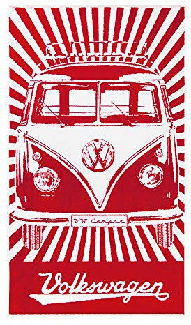BRISA VW Collection - Volkswagen Strand-Bade-Sauna-Tuch-Liegetuch im T1 Bulli Bus Design (Samba/Stripes/Rot)