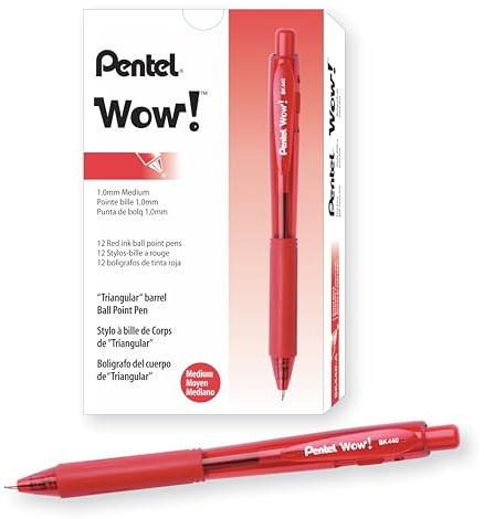 Pentel BK440 Retractable Ballpoint Pen and Ergonomic Triangular Grip Zone Pack of 12 red