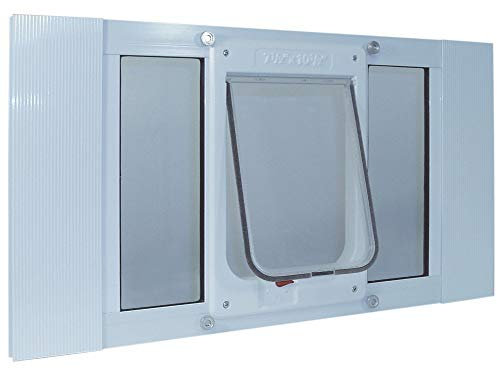 Ideal Pet Products Aluminum Sash Window Pet Door, Adjustable Width 23 to 28, Chubby Kat, 7.5 x 10.5 Flap Size, White