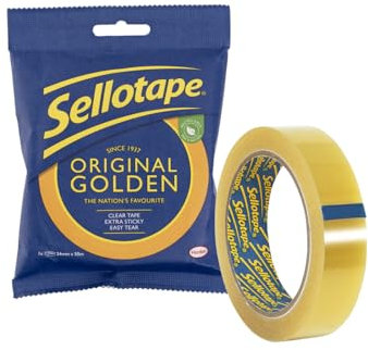 Sellotape Original goldenes Mehrzweck-Klebeband für Haushaltsgegenstände, transparentes Packband zum Aufkleben von Umschlägen oder Karten, einfach zu bedienen & extra klebriges Verpackungsband, 24 mm