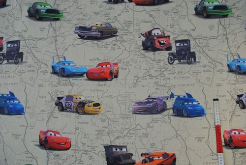 Belldessa 1 m * 1,5 m Stoff Cars grün große Motive Polyester - Satin Lightning MC Queen - Verdunklungsstoff - Übergardine - Gardinen - Vorhänge - Kinderzimmer - dunkel