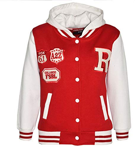 A2Z 4 Kids Boys Girls Hooded Varsity - B.B Red 2-3 | Contrast Sleeve Outerwear With Ribbed Trim For Everyday Comfort