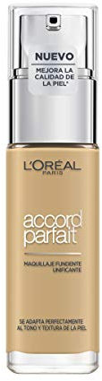 L'Oréal Paris Accord Parfait, Base de maquillaje acabado natural con ácido hialurónico, tono piel medio 4D, 30 ml