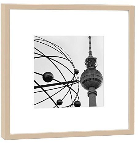 COGNOSCO - Fotografie im Holzrahmen: Weltzeituhr/Alexanderplatz Berlin - Fotodruck - Format 27 x 27 cm - Rahmenfarbe beige - Hochwertiges Wandbild, Geschenkidee oder Souvenir aus Berlin
