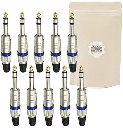 X10 Gros Jack 6.35mm Bleu Gold Plaque Or 18k Fiche à Souder Prise Male Connecteur Soudure - ADAPTOUT Marque FRANÇAISE