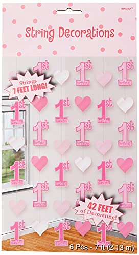 Amscan 679604 Pink First Birthday String Decorations 2.1m - 6 Pcs