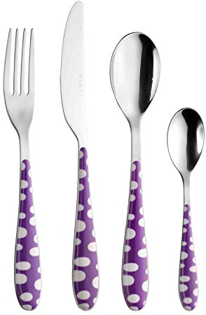 Pintinox Set 24 pz, Acciaio Inox Nichel Free, Serie Bollicine, Manico Colore Viola con Pois Bianchi, Con Scatola Regalo