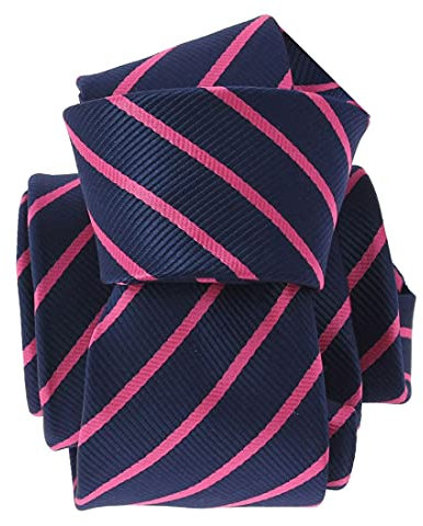 Clj Charles Le Jeune. Cravate. RUGBY, Microfibre. Rose et bleu marine. Club/rayé.