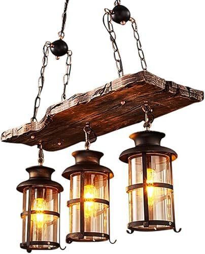 Pendelleuchte Vintage Industrie,COCOL Loft Hängeleuchte Holz Dekorativer Hängelampe Metall Höhenverstellbar E27 Retro Holz Pendelleuchte für Küche Esszimmer Bar Restaurant Wohnzimmer Café(Ohne Birne)
