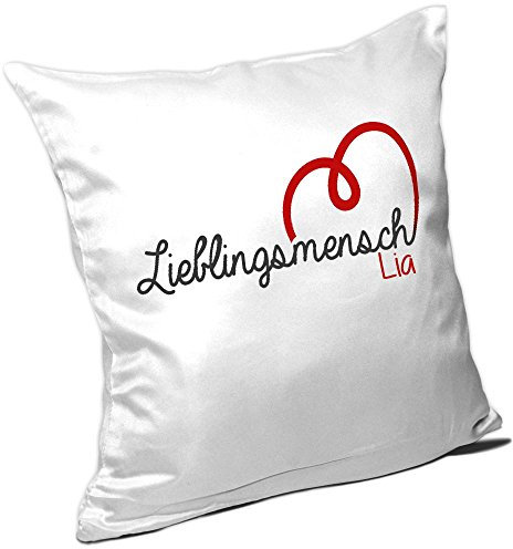 Eurofoto Kissen mit Namen Lia und schönem Lieblingsmensch-Motiv zum Valentinstag - Namenskissen - Kuschelkissen - Schmusekissen