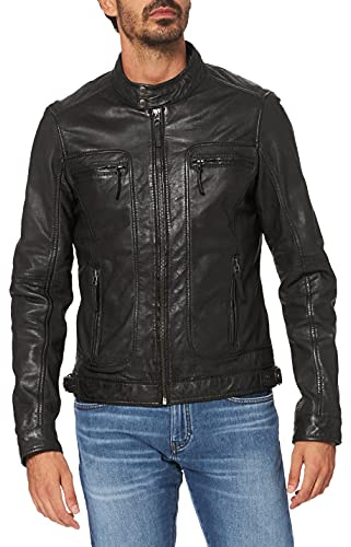 Oakwood 60901 - Veste en cuir - Col à boutons - Manches longues - Homme - Noir, XXX-Large (Taille Fabricant: XXXL)