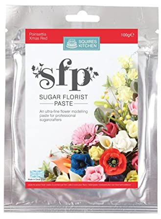 Squires Kitchen Sugar Florist Paste (SFP) Poinsettia Xmas Red 100 Gram