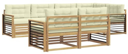 vidaXL Outdoor-Sofagarnitur mit Kissen 7 pcs Weiß und Creme Polyester, Garten Sofa, modernes Wohnzimmer, Robustes Möbel, Terrasse, Bequeme Lounge-Ecke