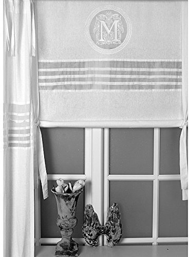 Scheibengardine Raff Gardine Raffrollo Vorhang 'Molly' 100 x 100 cm (BxH) weiß mit aufgesticktem Monogramm Baumwolle Landhaus Shabby French Vintage Retro Antik Nostalgie
