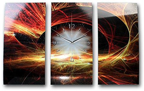 Kreative Feder 3-teilige Designer Wanduhr „Sonnenwind“ - leise Funkuhr Größe 75x50cm schwarz-rot in modernem Design WAG147FL