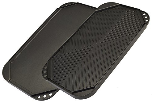 Ecolution ECAG-3220 Wendbare, 49,5 x 27,9 cm, antihaftbeschichtet, spülmaschinenfest, Doppelbrenner, Familien-Grillpfanne, Kochgeschirr, Aluminiumguss, Aluminium, schwarz