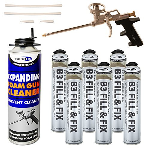 Kit - 6 x 750ml Expanding Foam Cans, 1 x Professional Gun, 1 x 500ml Gun Cleaner PU Grade
