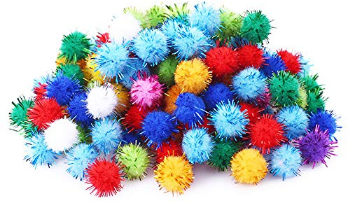 RIMOBUL 20PCS 1.5INCH Extra Large Cat's Favorite Chase Glitter Ball Toy Sparkle Pom Pom Balls …
