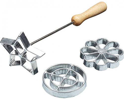 KitchenCraft Home Made Swedish Rosette Waffle Iron / Cookie Mould Set, Metal, 4 Pieces, Silver