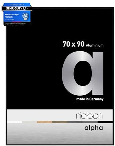 nielsen Bilderrahmen, 70 x 90 cm, Aluminium, Schwarz matt, Posterrahmen zum Aufhängen im Hoch- & Querformat, Echtglas, Alpha